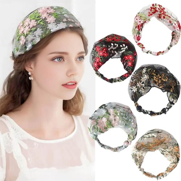 Wide Lace Hairbands for Women 5 Pcs Breathable Elastic Floral Accessories main image 9